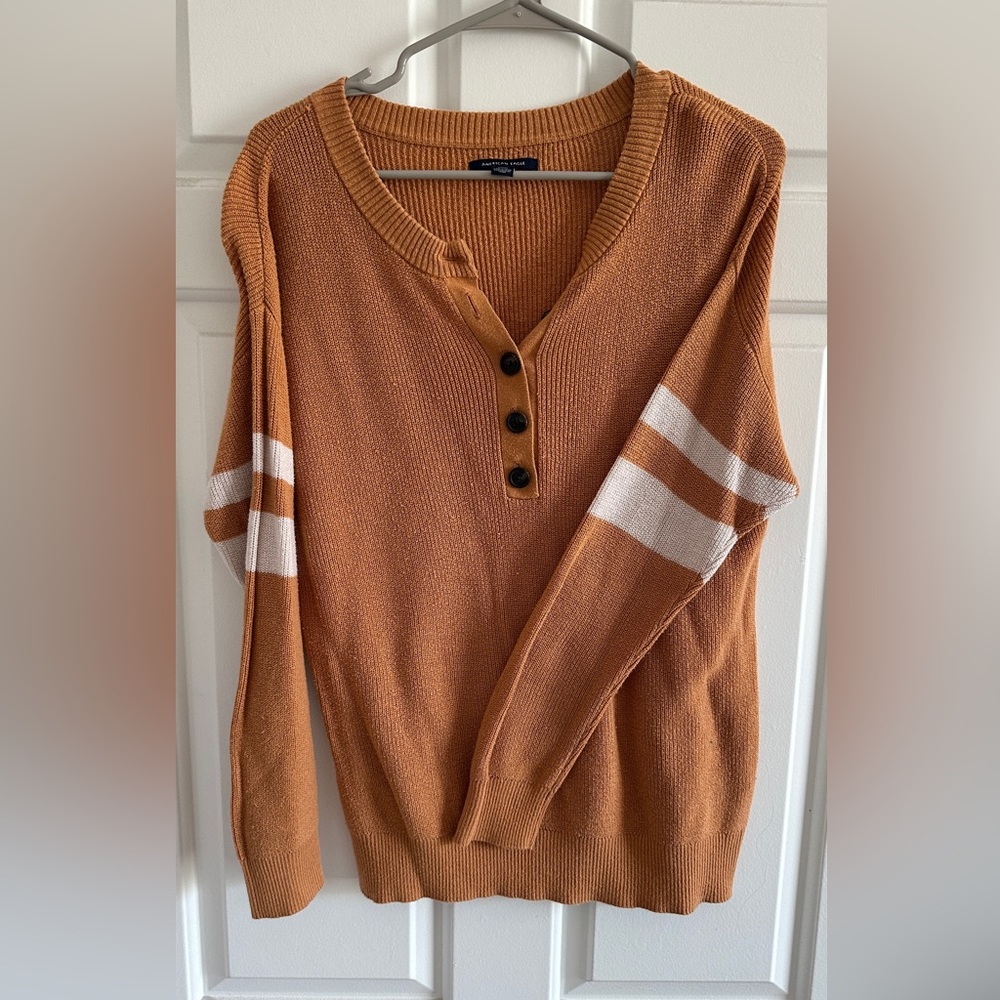 American Eagle Outfitters V-Neck Sweater - Brown and White